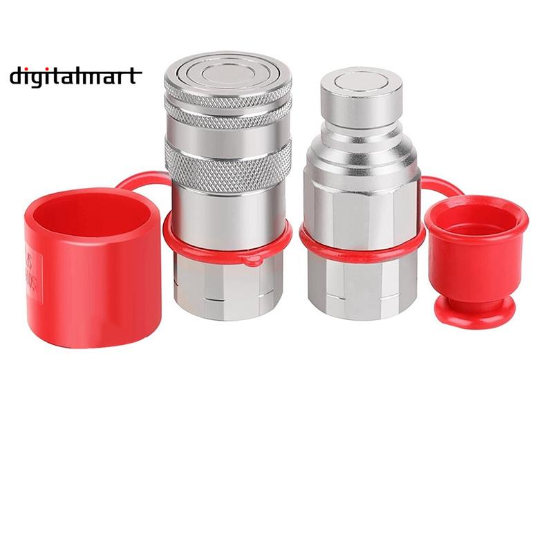 [digitalmart] คัปเปลอร์ไฮดรอลิค NPT เชื่อมต่อเร็ว 1/2 นิ้ว และฝาปิดกันฝุ่น สีเงิน 2 ชิ้น