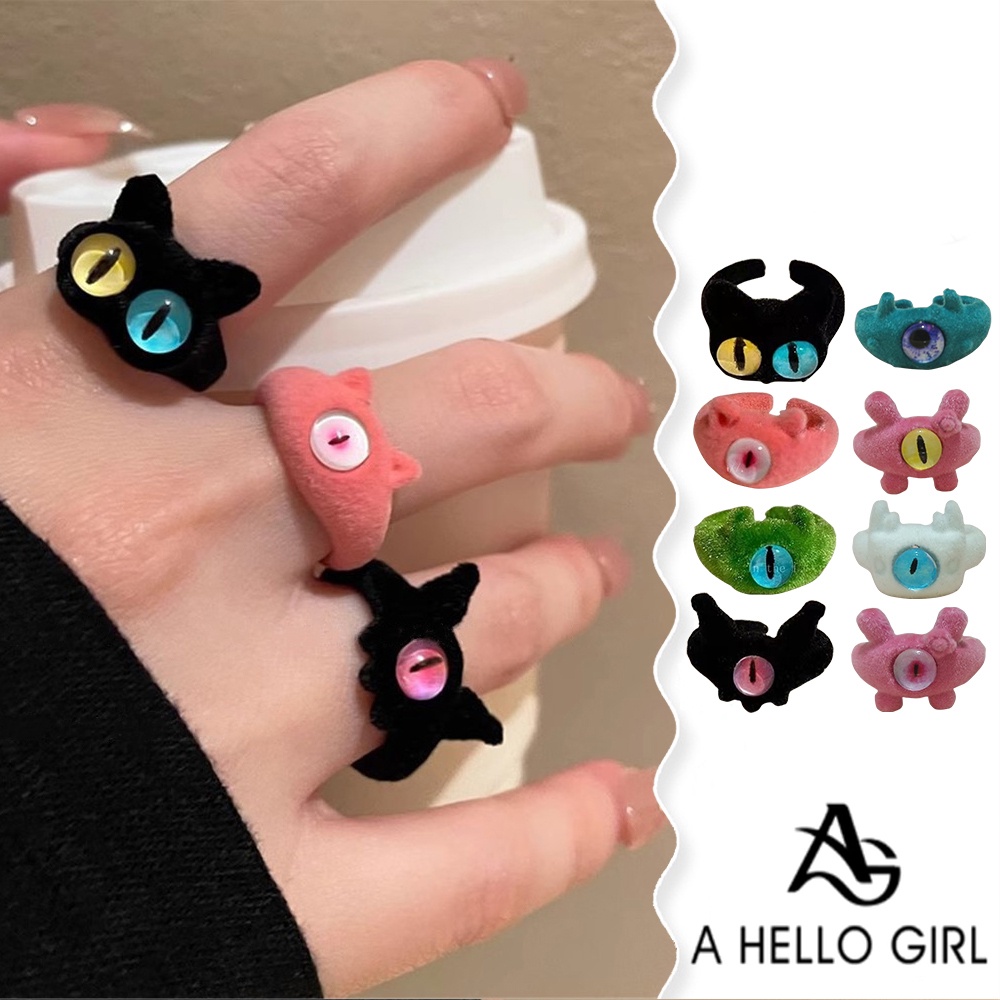 A HELLO GIRL แหวน แบบเปิด รูปตุ๊กตามอนสเตอร์ หรูหรา อินเทรนด์สําหรับผู้หญิง