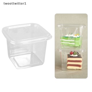Twee ถ้วยพลาสติก ทรงสี่เหลี่ยม พร้อมฝาปิด ขนาด 300 มล. สําหรับใส่ขนมหวาน พุดดิ้ง ไอศกรีม เค้ก 50 ชิ้น