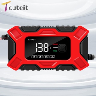 Tcuteit เครื่องชาร์จแบตเตอรี่รถยนต์ 12V6A พร้อมจอแสดงผลดิจิทัล เหมาะสําหรับรถจักรยานยนต์ และรถยนต์