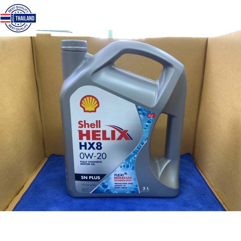น้ำมันเครื่องสังเคราะห์แท้ 0W-20 สำหรัรถอีโคคาร์ Shell Helix HX8 Synthrtic 3 ลิตร