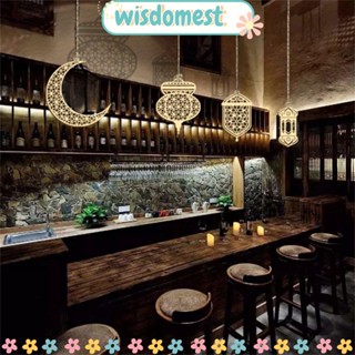 Wisdomest โคมไฟไม้ รูปดวงจันทร์ ดาว อิสลาม สําหรับแขวนตกแต่งบ้าน ปาร์ตี้