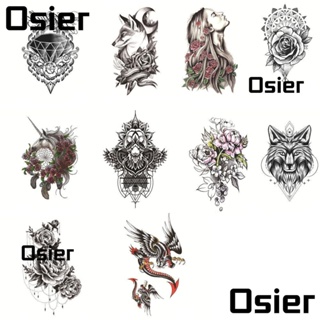 Osier1 สติกเกอร์รอยสักร่างกาย ลายผีเสื้อ กุหลาบดํา ลอกออกได้ ติดทนนาน