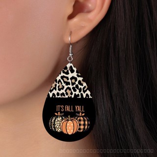 0908WSJ Cross-Border Halloween Vintage Leopard Print Pumpkin Leather Earrings Creative Stitching Leopard Print Pumpkin Pu Double-Sided Printing Leather Earrings KLMD