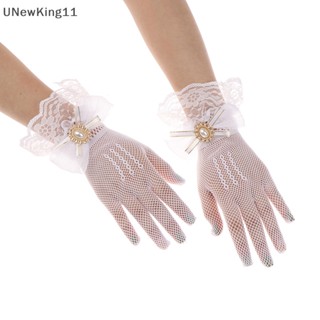 Unewking ถุงมือลูกไม้ ตาข่าย โบ ดอกไม้ สไตล์โลลิต้า ฤดูร้อน สีดํา สีขาว สําหรับเด็กผู้หญิง