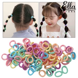 Ellastore123 ยางรัดผม ยืดหยุ่นสูง ขนาดเล็ก กันตก สีแคนดี้ เรียบง่าย สําหรับเด็ก 100 ชิ้น