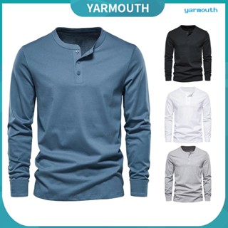 Yyr-- เสื้อยืดแขนยาว คอกลม แต่งกระดุม สไตล์เรโทร ระบายอากาศ แบบสวมหัว สีพื้น สําหรับผู้หญิง