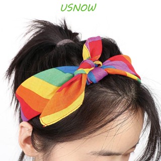 Usnow ที่คาดผม ผ้าพันคอ ทรงสี่เหลี่ยม ดูดซับเหงื่อ สีรุ้ง อเนกประสงค์ สําหรับตกแต่งผม DIY