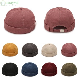 Maywi หมวกฮิปฮอป, หมวกทรงกลม สีพื้น ปรับได้, หมวกผ้าลูกฟูก ผ้าฝ้าย ลําลอง หมวกกะโหลกศีรษะ