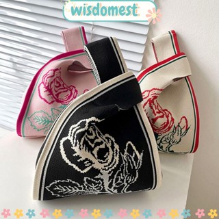 Wisdomest กระเป๋าถือถัก ลายดอกไม้ แฮนด์เมด ใช้ซ้ําได้