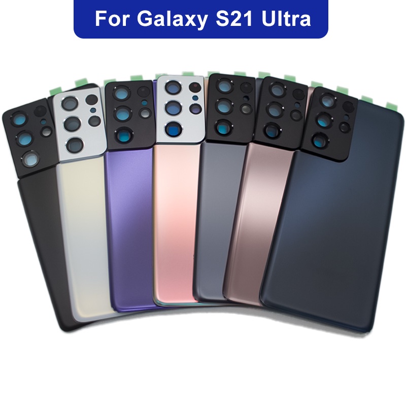 ฝาครอบสําหรับ SAMSUNG Galaxy S21 Ultra 5G SM-G998 6.8 "แบตเตอรี่แก้วด้านหลังประตูกรณีเปลี่ยนเลนส์ + 