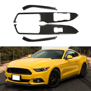 ขายดี สติกเกอร์คาร์บอนไฟเบอร์ สําหรับติดตกแต่งสวิตช์หน้าต่างรถยนต์ Ford Mustang 2015-2020 4 ชิ้น