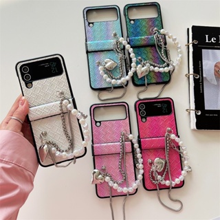 เคสโทรศัพท์มือถือหนังจระเข้ และโซ่ กันกระแทก สําหรับ Samsung Z Flip5 Z Flip4 3 5G