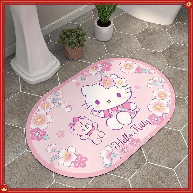 Hello Kitty Soft Diatom Mud ห้องน้ําดูดซับพรมปูพื้นไม่กี่วินาที Quick-Drying Toilet Anti-Slip Foot Mat Toilet Car