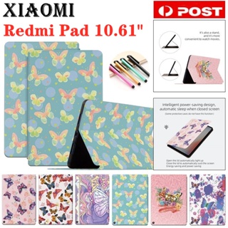 เคสหนัง ฝาพับแม่เหล็ก ลายผีเสื้อ พร้อมช่องใส่บัตร สําหรับ Xiaomi Redmi Pad 10.61 นิ้ว