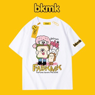 Bkmk เสื้อยืดแขนสั้น ผ้าฝ้ายแท้ พิมพ์ลายการ์ตูน ทรงหลวม อเนกประสงค์ แฟชั่นฤดูร้อน สําหรับผู้ชาย