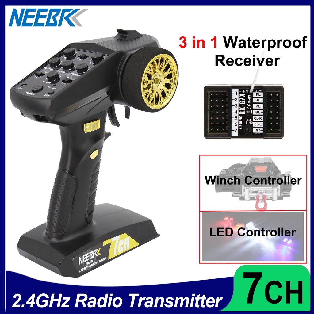 Neebrc 2.4GHZ 7CH เครื่องส่งสัญญาณวิทยุ ระบบส่งสัญญาณ รีโมตคอนโทรล / ไฟ led ระบบรับสัญญาณ สําหรับเรือ รถบังคับ GOLD