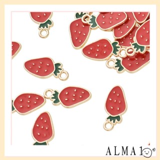 Alma จี้สตรอเบอร์รี่ เคลือบสีทอง 8*18 มม. สําหรับงานฝีมือ DIY