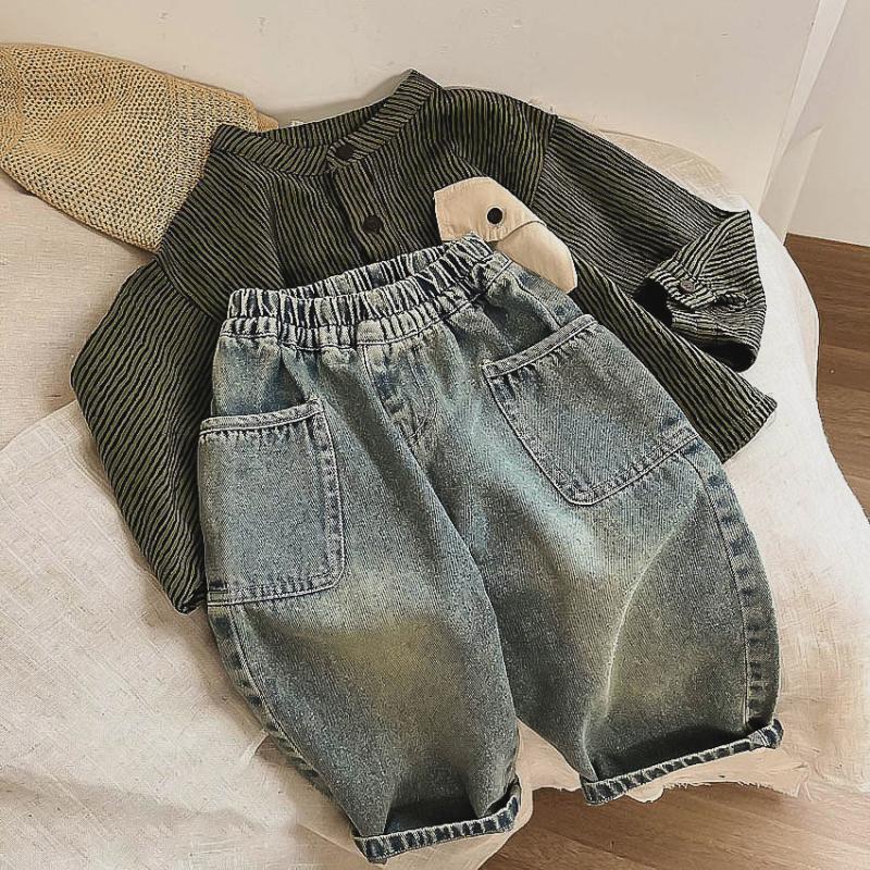 กางเกงยีนฮาเร็มลําลอง แบบนิ่ม สไตล์วินเทจ แฟชั่นฤดูใบไม้ร่วง สําหรับเด็กผู้ชาย 2023