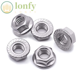 Lonfy น็อตหน้าแปลนเมตริก หกเหลี่ยม สเตนเลส 304 M10X1.5 มม. สีเงิน สําหรับเครื่องใช้ในครัวเรือน 10 แพ็ค