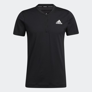 adidas เทรนนิง เสื้อยืดแขนสั้นแต่งซิป AEROREADY Lyte Ryde ผู้ชาย สีดำ GT3872