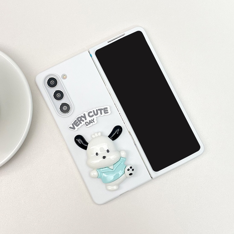 แฟชั่น 3D น่ารักการ์ตูนตัวอักษร Happy Dog สีขาว Matte Skin สําหรับ Samsung Galaxy Z พับ 6 5 4 3 2 Zfold5 fold4 5G
