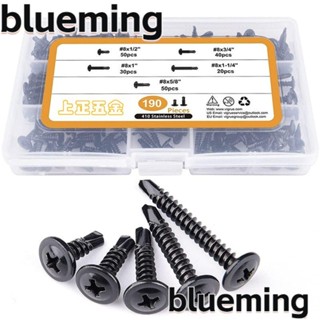 Blueming2 ชุดสกรูโลหะ สเตนเลส สีดํา 190 ชิ้น #8 สกรูเจาะพลาสติก โลหะ ขนาด 1/2 นิ้ว ถึง 1-1/2 นิ้ว