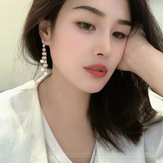 0908YWJD High-Grade Temperament Inlaid Zirconium Long Fringe Earrings Sterling Silver Needle Korean Temperament Internet Influencer Pearl Slim Face Earrings YJE1