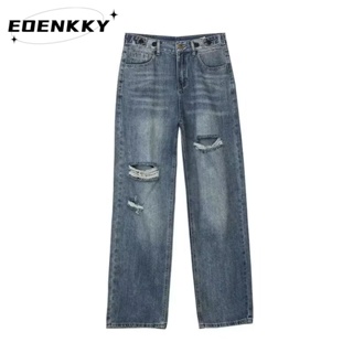 EOENKKY กางเกงขายาว กางเกงยีสน์ผู้หญิง ทรงหลวม ๆ ตรง Retro Hip Hop Pants 2023 NEW Style WNK2390T9E 37Z230912