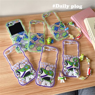 เคสโทรศัพท์มือถือ tpu นิ่ม แบบใส ลายการ์ตูนคลื่นน่ารัก พร้อมสร้อยข้อมือ สําหรับ Samsung Galaxy Z Flip5 Z Flip4 Z Flip3 Z Flip 4 Zflip 3 Flip 5