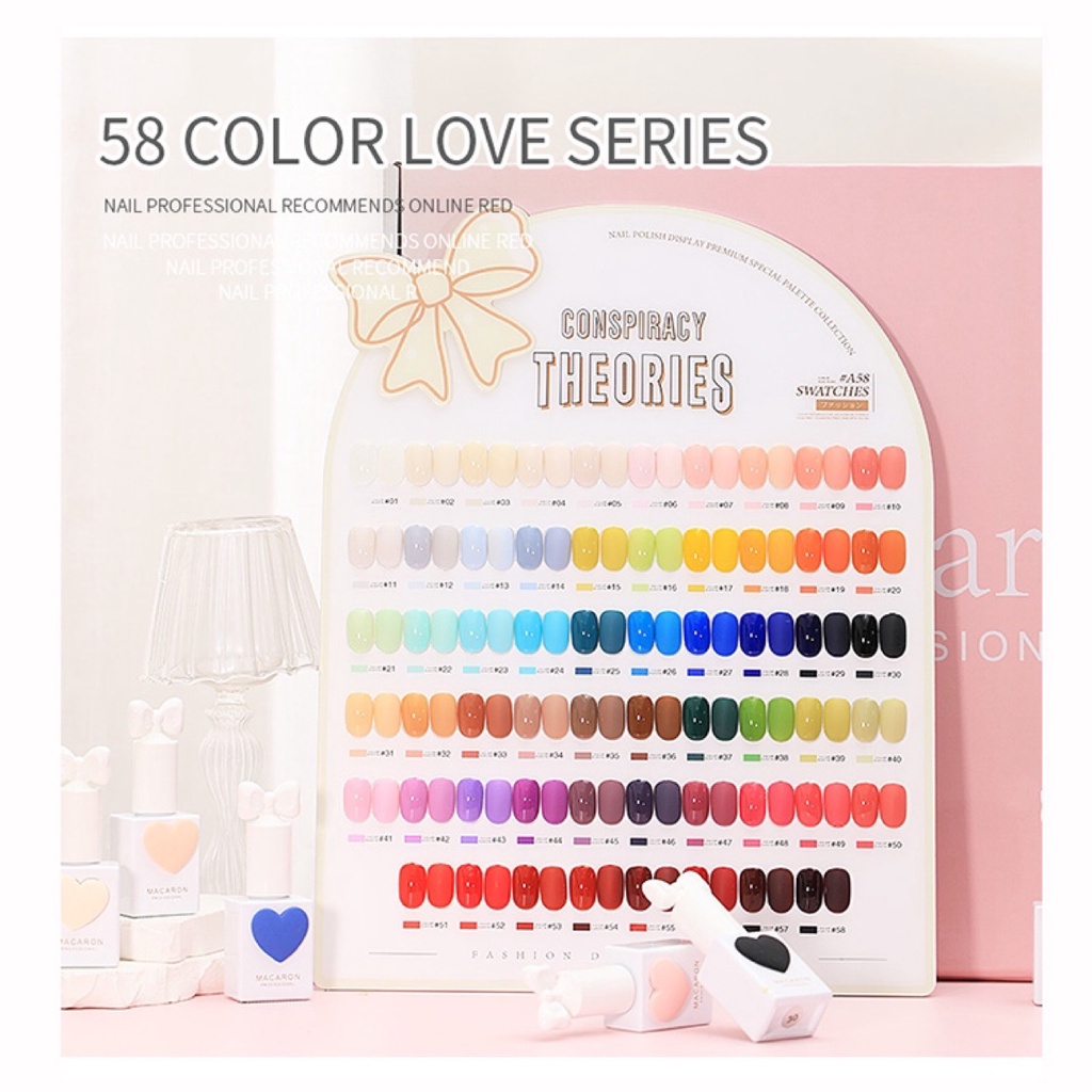 สีเจล Sansu 3.0 รุ่น MACARON 58 สี แถม เบส ท็อปเงา ชาร์ทสี  ขวดหัวใจ ฝาโบว์