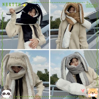 Nextth หมวก ผ้าพันคอ มีฮู้ด ผ้ากํามะหยี่ขนนิ่ม แต่งหูใหญ่ ลายหัวกะโหลก