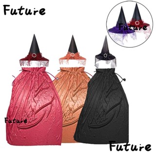 Future ชุดคอสเพลย์แม่มด หมวกแม่มด แต่งลูกไม้ สีพื้น สําหรับผู้ใหญ่