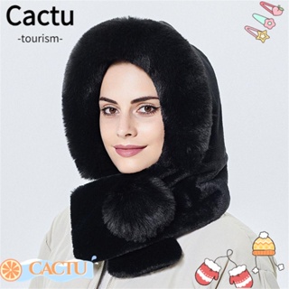 Cactu หมวกผ้าพันคอ ผ้ากํามะหยี่ขนนิ่ม กันลม กันความหนา ให้ความอบอุ่น สีพื้น สําหรับผู้หญิง