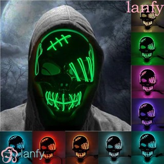 Lanfy หน้ากากปิดตา รูปกะโหลก เรืองแสง สําหรับปาร์ตี้ฮาโลวีน ไนท์คลับ