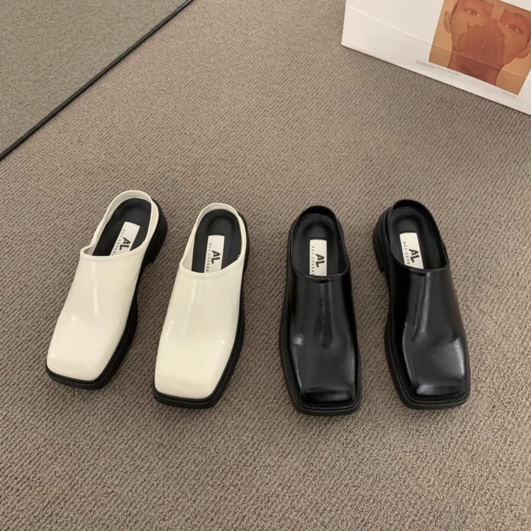 รองเท้าส้นสูง ส้นหนา หัวเหลี่ยม กันน้ํา สไตล์เกาหลี สําหรับผู้หญิง ไซซ์ 35-40