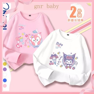 🍓GNR BABY🫐เสื้อยืดแขนยาว ผ้าฝ้าย ทรงหลวม ลายการ์ตูนน่ารัก สําหรับเด็กผู้หญิง อายุ 3-12 ปี