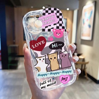 แมวออกเดท ขอบคลื่นโปร่งใส เเคสโทรศัพท์ Compatible for iPhone 11 14 13 12 15 Pro Max 7 8 14 Plus XR XS Max SE