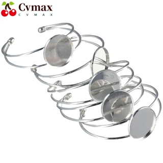 Cvmax กําไลข้อมือเปล่า ทรงกลม สีเงิน 25 มม. ปรับได้ น้ําหนักเบา DIY 10 ชิ้น