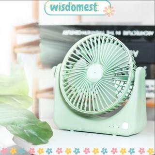 WISDOMEST พัดลมตั้งโต๊ะ พลาสติก ขนาดเล็ก หมุนได้ สามสี ชาร์จ USB สําหรับสํานักงาน