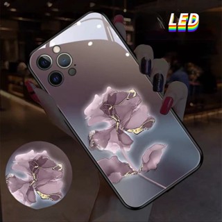 Mg เคสโทรศัพท์มือถือกระจก LED ลายดอกไม้ สีม่วงเข้ม สําหรับ Huawei mate60 mate60pro mate50pro mate40pro 40 mate30pro 20 P60pro P50pro P40pro P30pro P30 P40 P50 P60