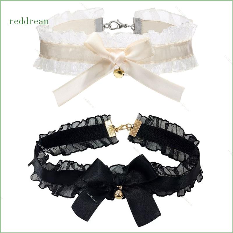 Redd สร้อยคอโชคเกอร์ ประดับโบว์ ลูกไม้ สีแดง พร้อมกระดิ่ง เครื่องประดับ สําหรับผู้หญิง