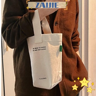 Zaijie24 กระเป๋าถือ กระเป๋าช้อปปิ้ง ผ้าแคนวาส พิมพ์ลายตัวอักษร ขนาดเล็ก นํากลับมาใช้ใหม่ได้ สําหรับผู้หญิง