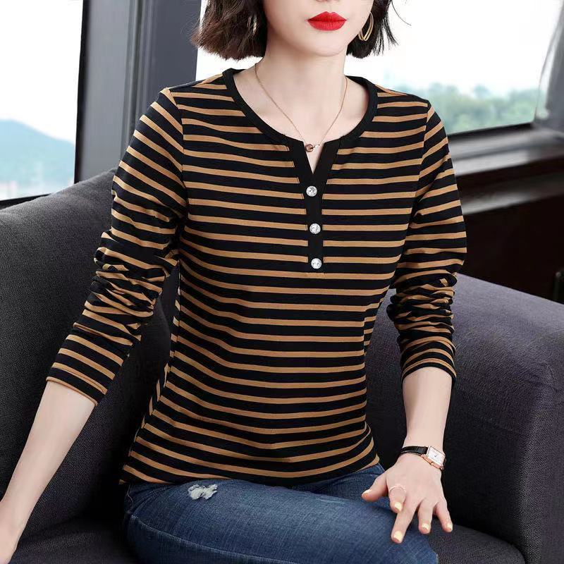 M ~ 5XL Plus ขนาดผู้หญิงแขนยาวลายเสื้อยืดผู้หญิงฤดูใบไม้ร่วงเวอร์ชั่นเกาหลีหลวม Slimmer ดูปกเนื้อรอบ