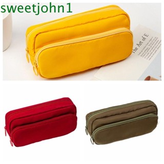 Sweetjohn กระเป๋าดินสอ มีซิป ขนาดใหญ่ จุของได้เยอะ สีแดง สีเหลือง สีเขียว สําหรับใส่เครื่องเขียน