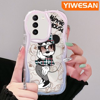 เคสโทรศัพท์มือถือ ซิลิโคน ใส กันกระแทก ลายการ์ตูนมินนี่ เวฟบอร์เดอร์ สีครีม สําหรับ Samsung galaxy S21 FE S21 Plus S21 Ultra S20 FE