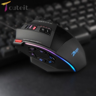 Tcuteit ZELOTES C-13 เมาส์ออปติคอลเล่นเกม แบบใช้สาย USB 13 ปุ่ม 1,000DPI RGB ปรับได้