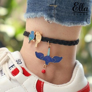 Ellastore123 สร้อยข้อเท้าเชือกถัก จี้นกแก้ว เครื่องประดับแฟชั่นสตรี