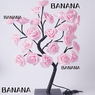 Banana1 โคมไฟตั้งโต๊ะ LED 24 ดวง รูปช่อดอกกุหลาบ พลาสติก ชาร์จ USB สําหรับตกแต่งบ้าน ต้นบอนไซ วันวาเลนไทน์