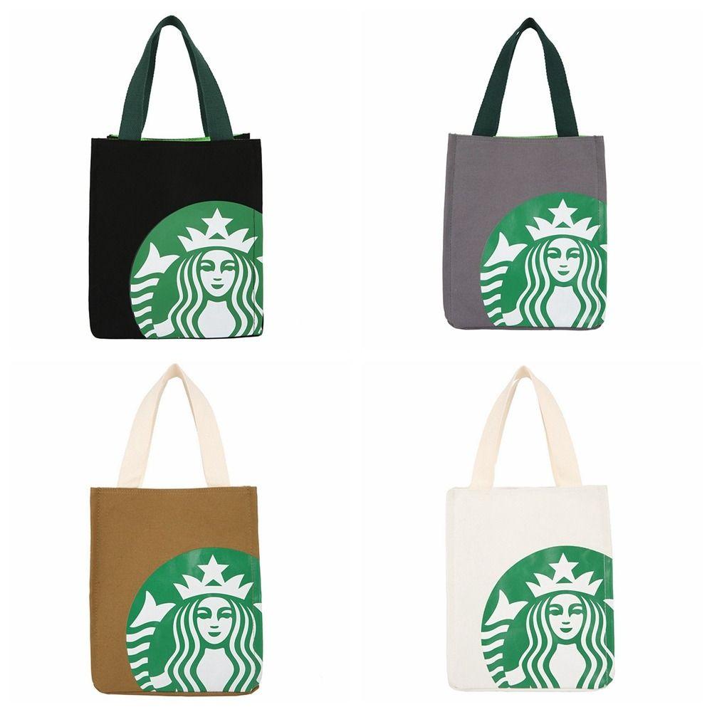 กระเป๋าถือผ้าใบ เดสัน กระเป๋ามัมมี่พิมพ์กระเป๋าผ้าใบสตาร์บัคส์,ลําลองสไตล์เกาหลีถุงอาหารกลางวันกระเป๋ากาแฟกระเป๋าถังถุงเก็บ